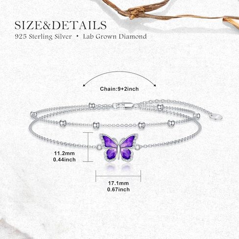 Diamond Butterfly Anklet for Women 925 Sterling Silver Colorful Butterfly Layered Anklets with Lab Grown Diamonds Jewelry Gifts for Mom Wife Girlfriend Daughter Sister Friend in Kuwait