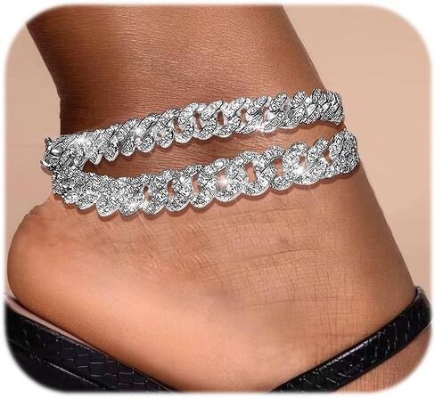 3PCS Gold Silver Ankle Bracelets for Women Clustered Tennis Anklets Bracelet Layered Link Anklet Set Bling Rhinestone Fashion Jewelry for Women Set in Kuwait