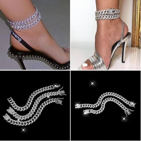 3PCS Gold Silver Ankle Bracelets for Women Clustered Tennis Anklets Bracelet Layered Link Anklet Set Bling Rhinestone Fashion Jewelry for Women Set in Kuwait