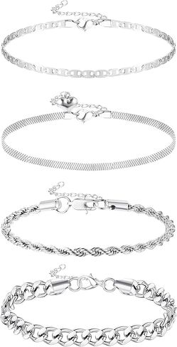 HANPABUM 3-4 PCS Stainless Steel Chain Anklet for Women Dainty Boho Tennis Ankle Bracelets Set Layered Link Paperclip Chain Anklet Adjustable Summer Beach Foot Jewelry in Saudi Arabia