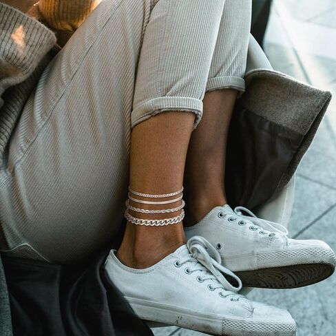 HANPABUM 3-4 PCS Stainless Steel Chain Anklet for Women Dainty Boho Tennis Ankle Bracelets Set Layered Link Paperclip Chain Anklet Adjustable Summer Beach Foot Jewelry in Saudi Arabia