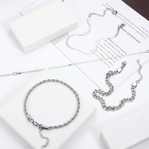 HANPABUM 3-4 PCS Stainless Steel Chain Anklet for Women Dainty Boho Tennis Ankle Bracelets Set Layered Link Paperclip Chain Anklet Adjustable Summer Beach Foot Jewelry in Saudi Arabia