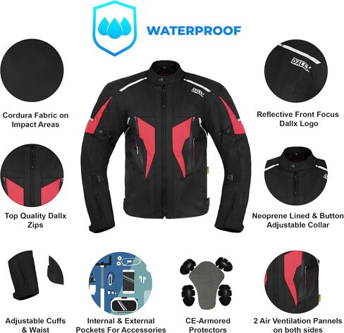 DALLX Motorcycle Textile Adventure Dirt Bike Riding Jackets with CE Armor for Mens Width Adjustment and Air Vent Zipper in Kuwait