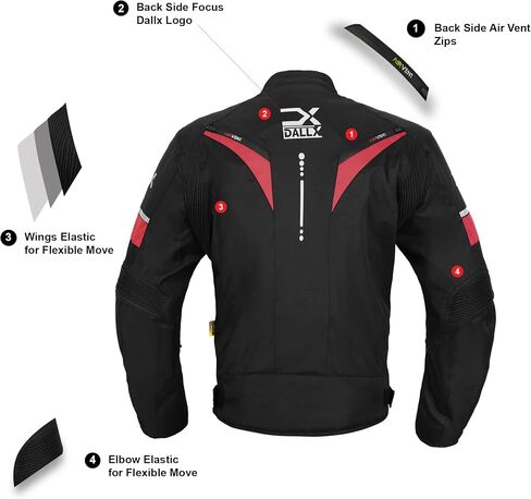 DALLX Motorcycle Textile Adventure Dirt Bike Riding Jackets with CE Armor for Mens Width Adjustment and Air Vent Zipper in Kuwait