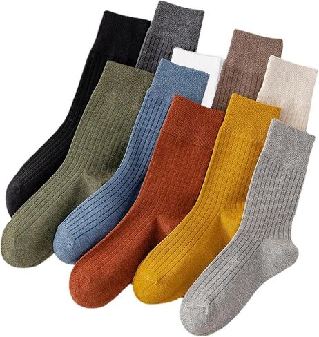 10 Pairs of Retro Colorful Athletic Socks for Women, Solid Color, Above Ankle Crew Stretch Socks for Girls in Kuwait