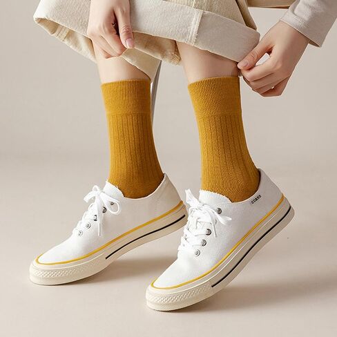 10 Pairs of Retro Colorful Athletic Socks for Women, Solid Color, Above Ankle Crew Stretch Socks for Girls in Kuwait