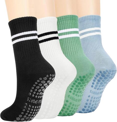 Pilates Socks For Women with Non Slip Grip 4 Pairs Yoga Grippy Sock For Barre, Dance, Hospital Sticky Slippre Sock in Saudi Arabia