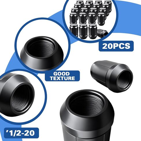 1/2-20 Lug Nuts 20pcs استبدال أسود لعام 1987-2018 Jeep Wrangler ، 2002-2012 Jeep Liberty ، 1993-2010 Jeep Grand Cherokee Wheel Wheel Lug Lug Conts in Kuwait
