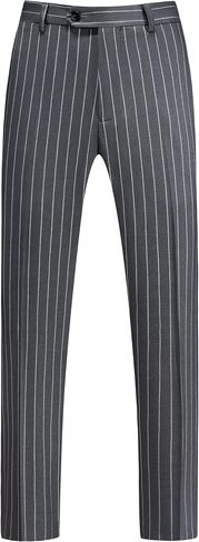 MOGU Men’s Striped Slim Fit Dress Pants – Adjustable Elastic Waist Pinstripe Suit Trousers, Business Casual Slacks in Kuwait