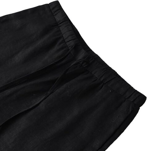 Amazhiyu Men's 100% Linen Summer Casual Elastic Drawstring Loose Pants Pockets in Kuwait