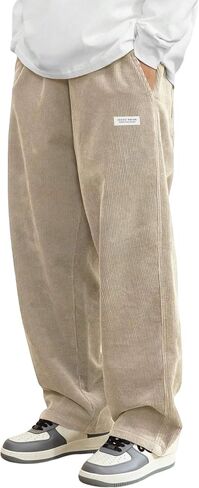 ZAFUL Mens Corduroy Straight Leg Pants Long Solid Elastic Waist Casual Pants Loose Fit Going Out Pants with Pockets in Saudi Arabia