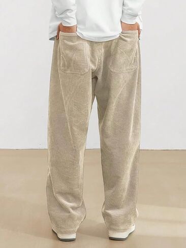 ZAFUL Mens Corduroy Straight Leg Pants Long Solid Elastic Waist Casual Pants Loose Fit Going Out Pants with Pockets in Saudi Arabia