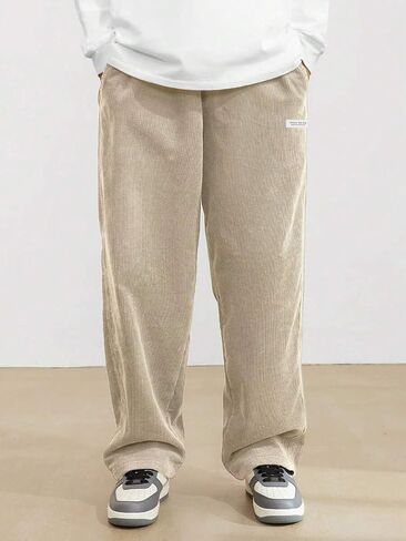 ZAFUL Mens Corduroy Straight Leg Pants Long Solid Elastic Waist Casual Pants Loose Fit Going Out Pants with Pockets in Saudi Arabia