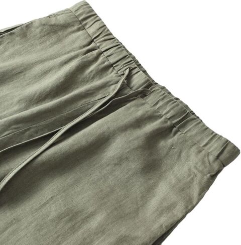 Amazhiyu Men's 100% Linen Summer Casual Elastic Drawstring Loose Pants Pockets in Kuwait