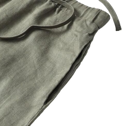 Amazhiyu Men's 100% Linen Summer Casual Elastic Drawstring Loose Pants Pockets in Kuwait