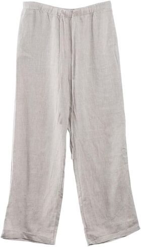 Amazhiyu Men's 100% Linen Summer Casual Elastic Drawstring Loose Pants Pockets in Kuwait