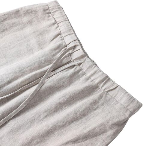 Amazhiyu Men's 100% Linen Summer Casual Elastic Drawstring Loose Pants Pockets in Kuwait