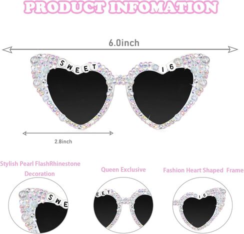 Birthday Sunglasses for Women, Pink Sweet 16 Birthday Glasses Heart Shaped 16th Outfit Decorations for Girl Party Gifts in Saudi Arabia