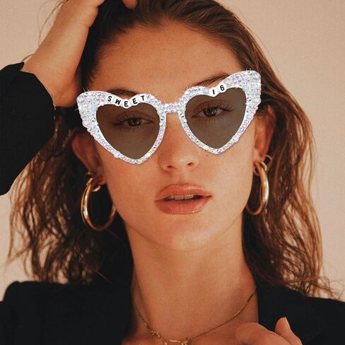 Birthday Sunglasses for Women, Pink Sweet 16 Birthday Glasses Heart Shaped 16th Outfit Decorations for Girl Party Gifts in Saudi Arabia