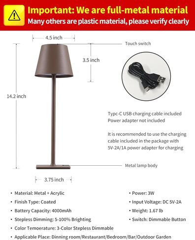 KDG 2 Pack Cordless Black Table Lamps, Rechargeable Portable LED Desk Lamps | 5000mAh Battery Operated 3 Color Stepless Dimming Up for Restaurant, Bedroom, Outdoor Party, Camping, Coffee Shop, Nightlight in Kuwait
