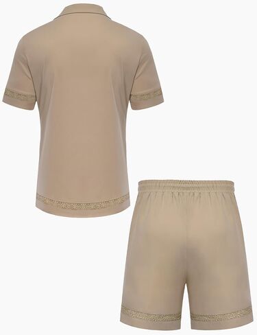 Mens 2 Pieces Linen Set Short Sleeve Shirt and Shorts Resort Wear Summer Vacation Beach Yoga Matching Outfits in Saudi Arabia