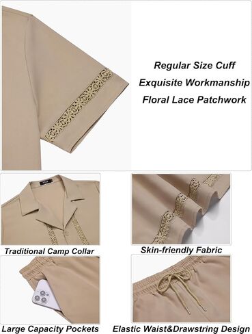 Mens 2 Pieces Linen Set Short Sleeve Shirt and Shorts Resort Wear Summer Vacation Beach Yoga Matching Outfits in Saudi Arabia