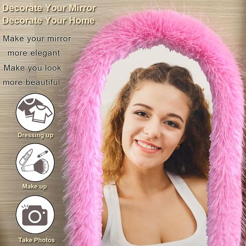 Fluffy Mirror Cover - 59"x16" Full Length Stretch Universal Ultra Soft Non-Slip Cover Warm Home Decor for Bedroom Cloakroom (Light Pink-Without Mirror, Suitable for 59"×16") in Saudi Arabia