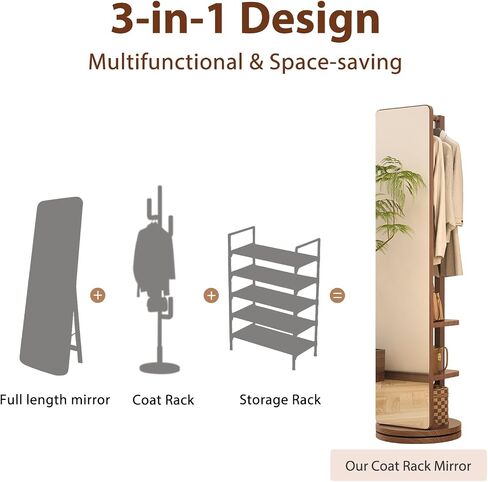 Full Length Mirror with Stand,Mirror Coat Rack,65.7 ''×15.8 ''Floor Mirror for Bedroom, Living Room, Dressing Room(Walnut) in Saudi Arabia
