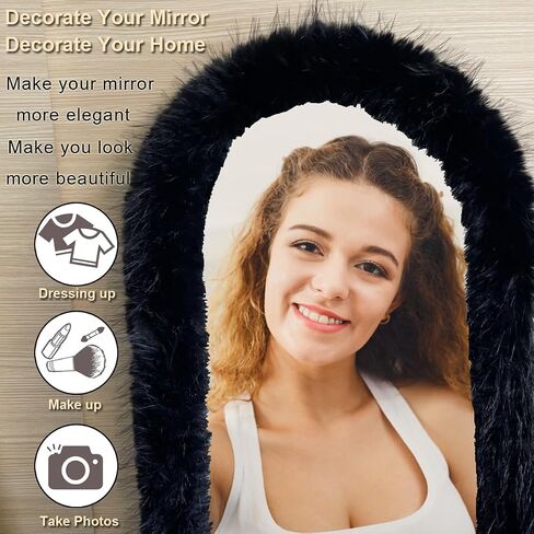 Fluffy Mirror Cover - 59"x16" Full Length Stretch Universal Ultra Soft Non-Slip Cover Warm Home Decor for Bedroom Cloakroom (Light Pink-Without Mirror, Suitable for 59"×16") in Saudi Arabia