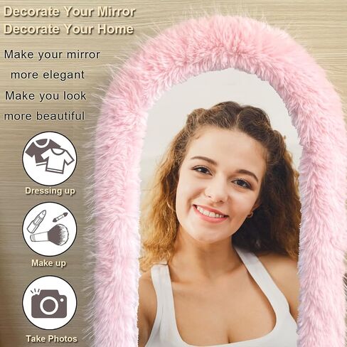 Fluffy Mirror Cover - 59"x16" Full Length Stretch Universal Ultra Soft Non-Slip Cover Warm Home Decor for Bedroom Cloakroom (Light Pink-Without Mirror, Suitable for 59"×16") in Saudi Arabia