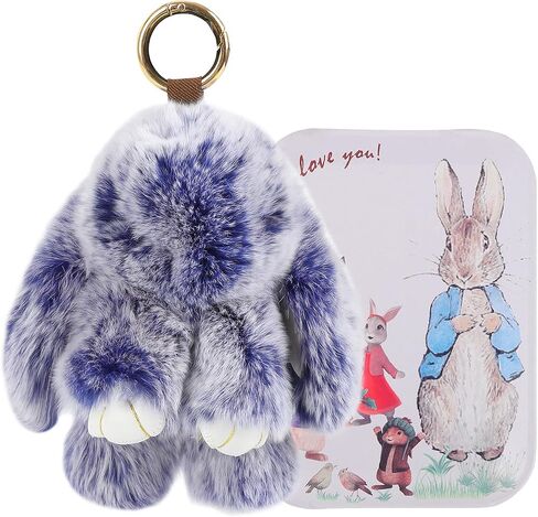Bunnnylulu Keychain with tin, Artificial Rabbit Fur Plush keyring with box, Handmade Soft Bunny Pompom Charms in Saudi Arabia