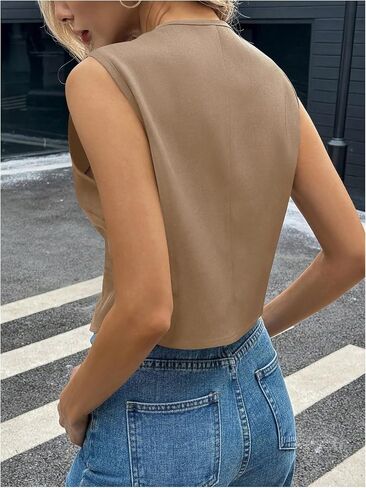 Milumia Women's V Neck Sleeveless Blazer Vest Top Button Front Going Out Crop Tank Top in Saudi Arabia
