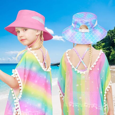 2pcs Kids Sun Hat for Girls Toddler Kids Bucket UV Protection Wide Brim Unicorn Beach Fishing Hat for Girls in Saudi Arabia