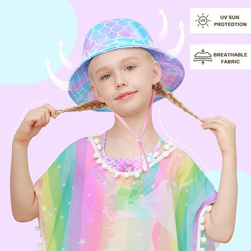 2pcs Kids Sun Hat for Girls Toddler Kids Bucket UV Protection Wide Brim Unicorn Beach Fishing Hat for Girls in Saudi Arabia