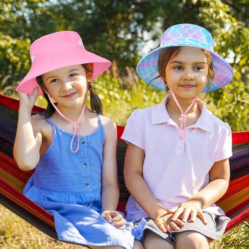 2pcs Kids Sun Hat for Girls Toddler Kids Bucket UV Protection Wide Brim Unicorn Beach Fishing Hat for Girls in Saudi Arabia