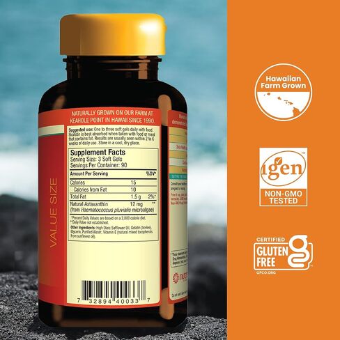 Nutrex Hawaii Bioastin Hawaiian Astaxanthin - 4mg ، 120 Softgels - مكملات مضادة للأكسدة متميزة المزرعة لدعم العين والجلد والمفاصل والمناعة - غير المعدلة وراثيًا وخالية من الغلوتين وخالية من الغلوتين in Kuwait