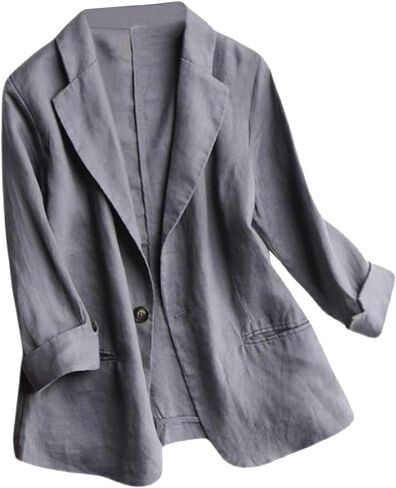 SOMTHRON Women's Casual Linen Blazer 3/4 Sleeve One Button Lapel Lightweight Work Office Dressy Suit Jacket in Saudi Arabia