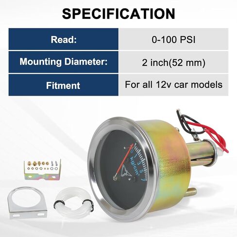 jdmspeed 7-153 مجموعة مقياس ضغط الزيت 0-100 رطل / بوصة مربعة عالمي 12V DC Chrome Black in Saudi Arabia