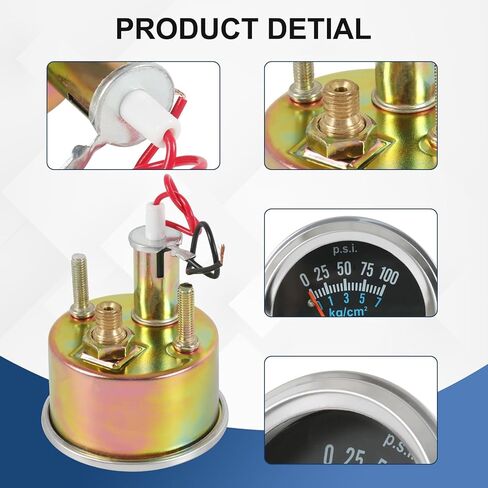 jdmspeed 7-153 مجموعة مقياس ضغط الزيت 0-100 رطل / بوصة مربعة عالمي 12V DC Chrome Black in Saudi Arabia