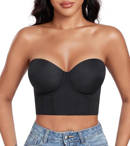 DotVol Women's Longline Strapless Full Figure Underwire Corset Bustier Bra in Saudi Arabia