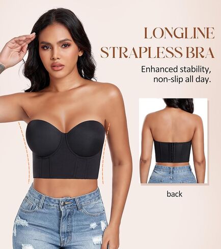 DotVol Women's Longline Strapless Full Figure Underwire Corset Bustier Bra in Saudi Arabia
