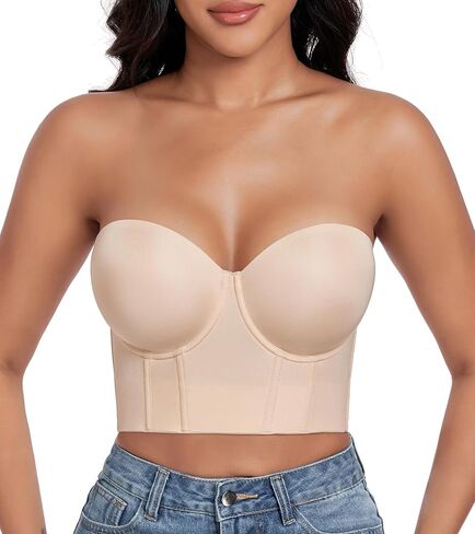DotVol Women's Longline Strapless Full Figure Underwire Corset Bustier Bra in Saudi Arabia