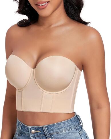 DotVol Women's Longline Strapless Full Figure Underwire Corset Bustier Bra in Saudi Arabia