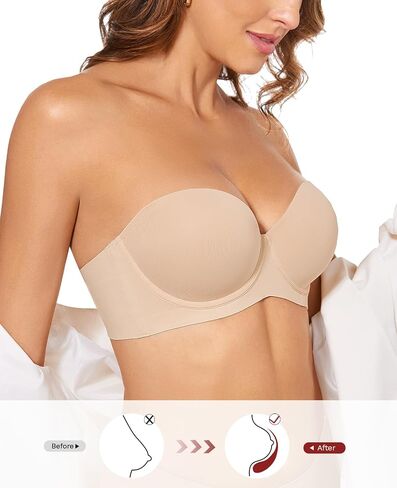 Strapless Push Up Bras for Women Thick Padded Balconette Seamless Convertible Bra for Small Chested Add a Cup in Saudi Arabia