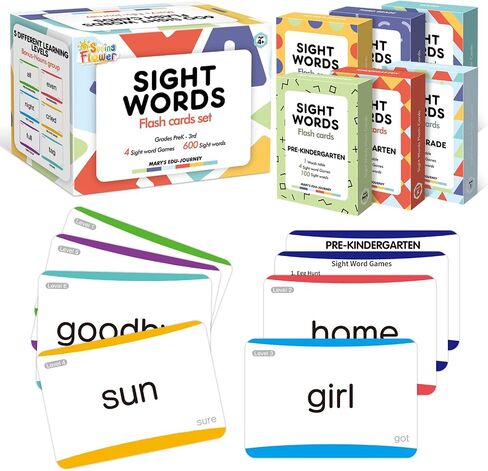 Springflower 1012 Sight Words Flash Card,900 Dolch & Fry High Frequency Sight Word,112 Phonic Flash Cards for Kindergarten Homeschool Supplies Games for Kids Pre-K, Kindergarten, 1st, 2nd, 3rd Grade in Kuwait