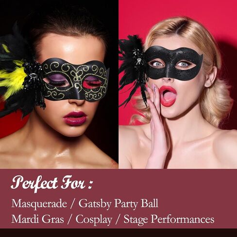 Masquerade Mask for Women Venetian Party Mask Costume Mask with Feathers for Cosplay, Halloween Prom Ball Decor in Saudi Arabia