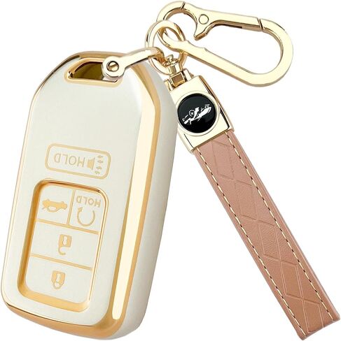 للحصول على غطاء FOB Honda Key مع سلسلة المفاتيح ، فإن TPU Soft Full Protection Car Key Case متوافق مع Honda 2015-2022 Accord Civic CRV Ridgeline Passport Odyssey 5 Button Button FOB Accessories ، Gold in Kuwait