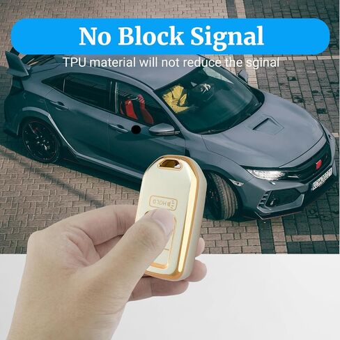 للحصول على غطاء FOB Honda Key مع سلسلة المفاتيح ، فإن TPU Soft Full Protection Car Key Case متوافق مع Honda 2015-2022 Accord Civic CRV Ridgeline Passport Odyssey 5 Button Button FOB Accessories ، Gold in Kuwait