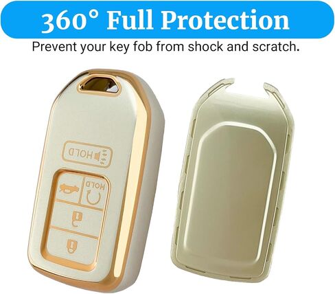 للحصول على غطاء FOB Honda Key مع سلسلة المفاتيح ، فإن TPU Soft Full Protection Car Key Case متوافق مع Honda 2015-2022 Accord Civic CRV Ridgeline Passport Odyssey 5 Button Button FOB Accessories ، Gold in Kuwait