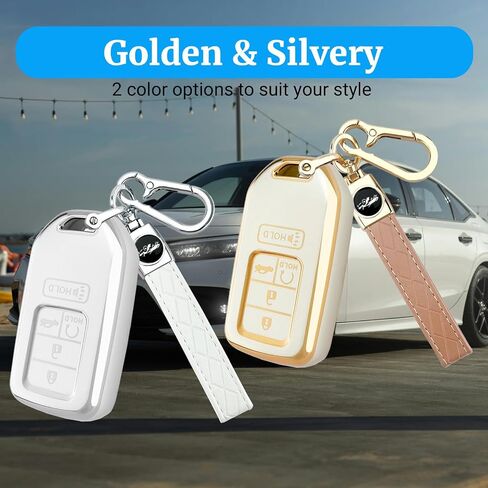للحصول على غطاء FOB Honda Key مع سلسلة المفاتيح ، فإن TPU Soft Full Protection Car Key Case متوافق مع Honda 2015-2022 Accord Civic CRV Ridgeline Passport Odyssey 5 Button Button FOB Accessories ، Gold in Kuwait